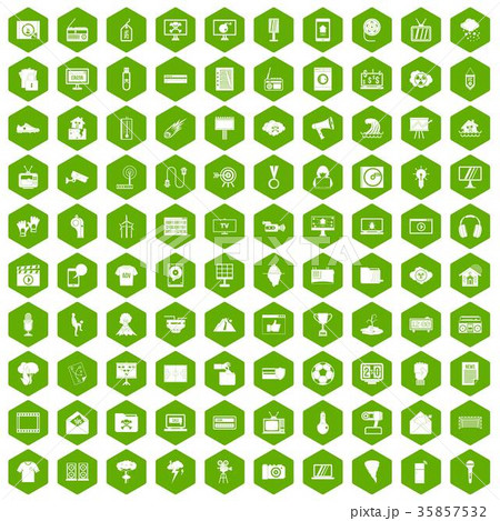 100 TV icons hexagon green 35857532