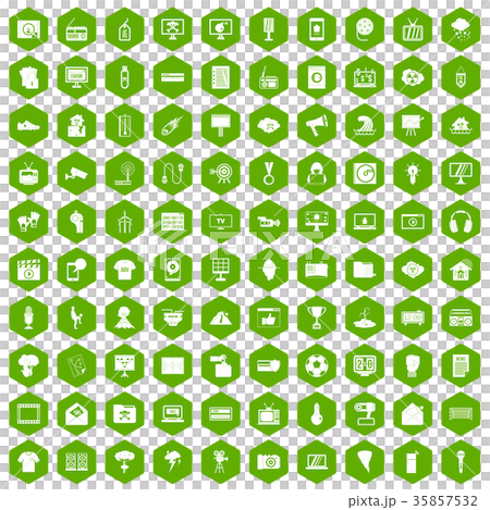 100 TV icons hexagon green 35857532
