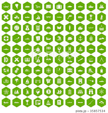 100 shipping icons hexagon green 35857534