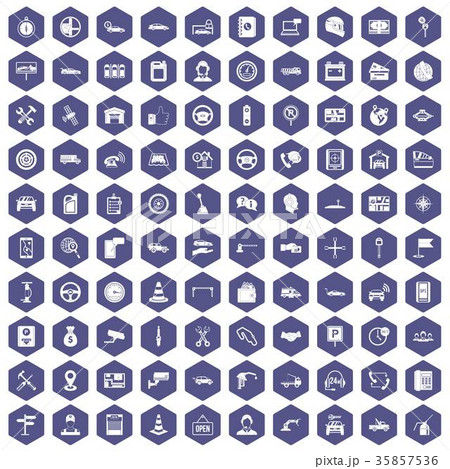 100 auto service center icons hexagon purple 35857536