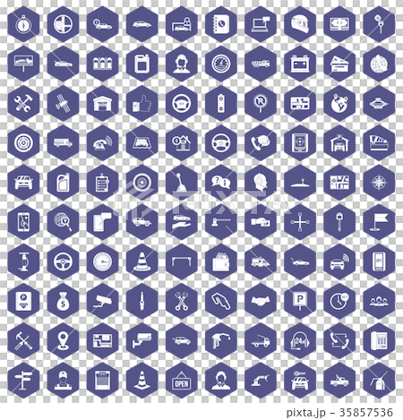 100 auto service center icons hexagon purple 35857536