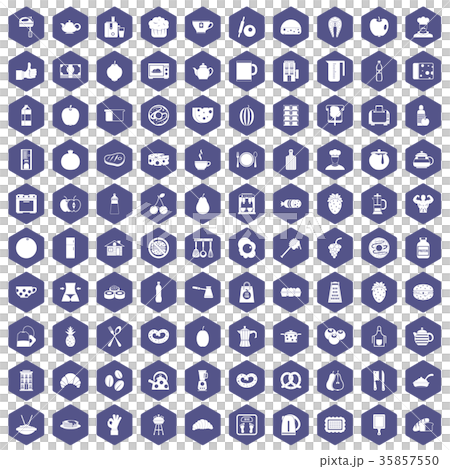 100 breakfast icons hexagon purple 100 breakfast icons hexagon purple 35857550