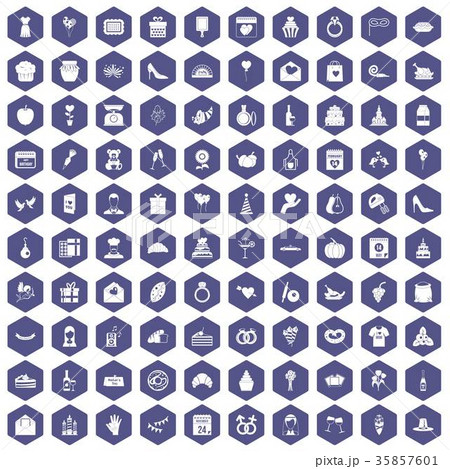 100 cake icons hexagon purple 35857601