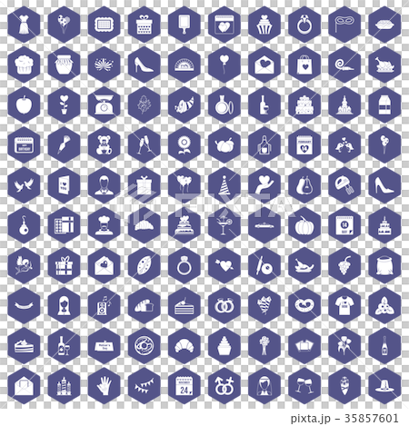 100 cake icons hexagon purple 35857601