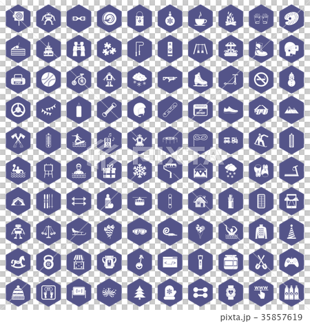100 children activities icons hexagon purple 35857619