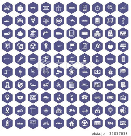 100 car icons hexagon purple 35857653