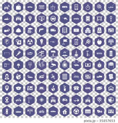 100 car icons hexagon purple 35857653