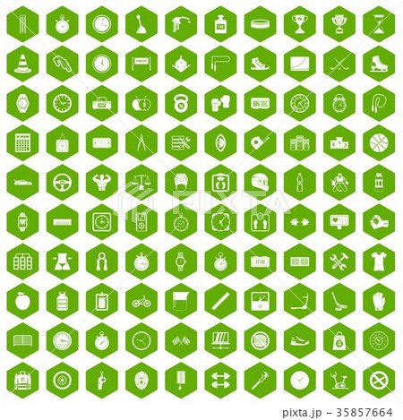 100 stopwatch icons hexagon green 35857664