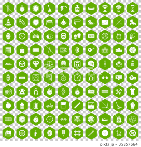 100 stopwatch icons hexagon green 35857664