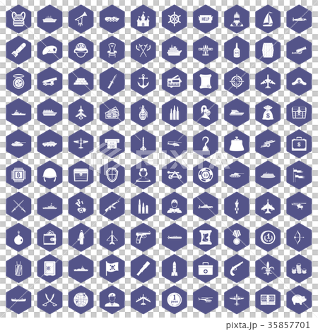 100 combat vehicles icons hexagon purple 35857701