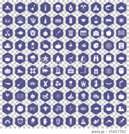 100 autumn holidays icons hexagon purple-插圖素材 [35857702] - PIXTA圖庫