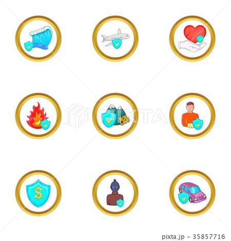Natural disaster insurance icon set, cartoon style 35857716