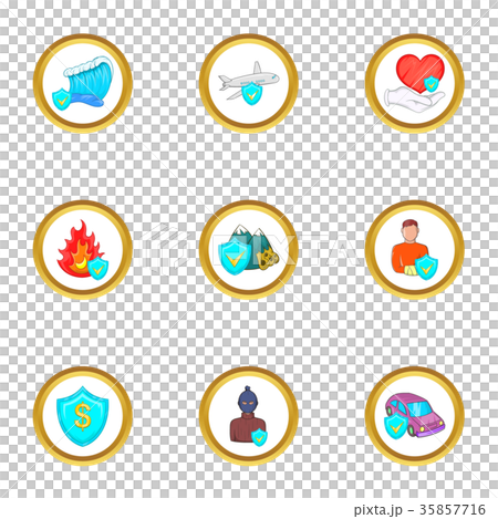 Natural disaster insurance icon set, cartoon style 35857716