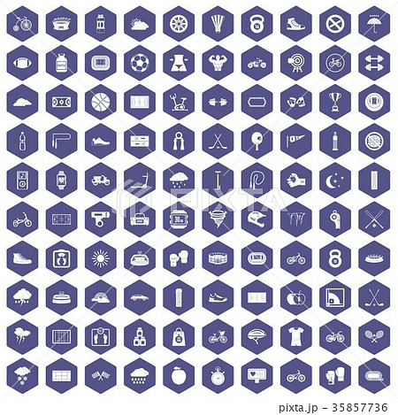 100 cycling icons hexagon purple 35857736