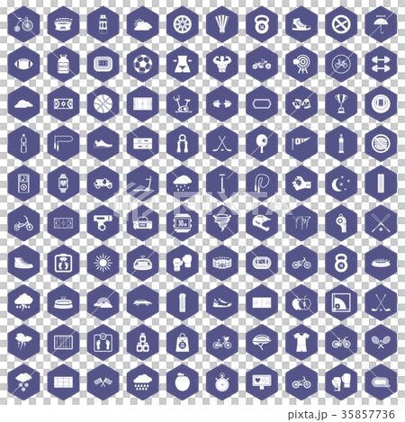 100 cycling icons hexagon purple 35857736