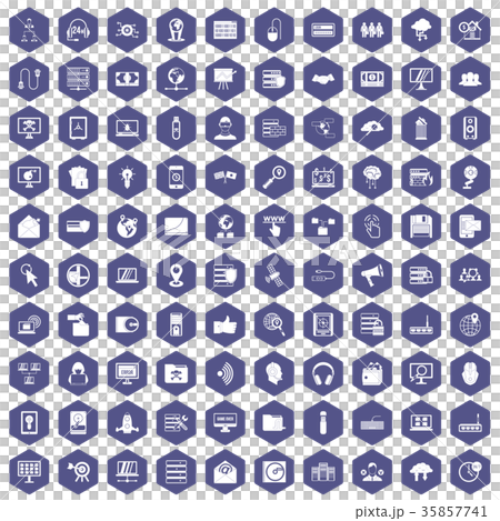 100 cyber security icons hexagon purple 35857741
