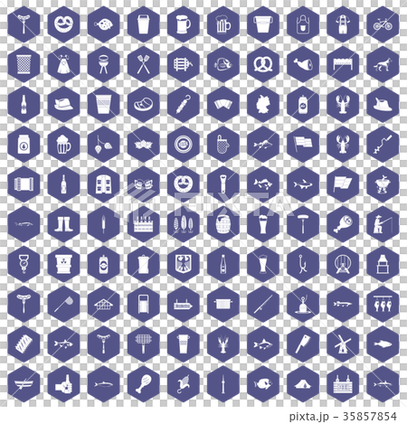 100 beer icons hexagon purple 35857854