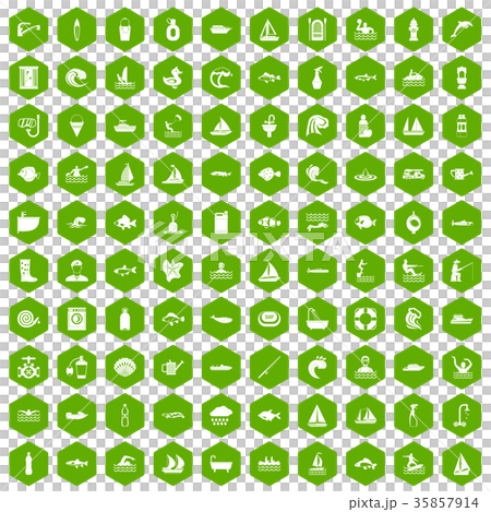 100 water icons hexagon green 35857914