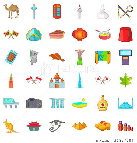 Different landmark icons set, catoon style 35857984