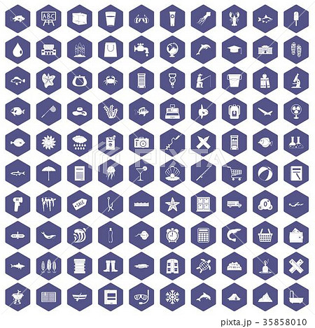 100 fish icons hexagon purple 100 fish icons hexagon purple 35858010