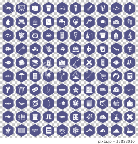 100 fish icons hexagon purple 100 fish icons hexagon purple 35858010