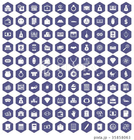100 deposit icons hexagon purple 35858063