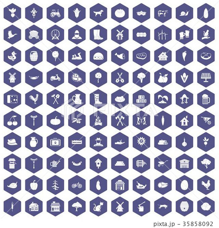 100 farm icons hexagon purple 35858092