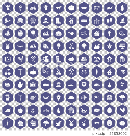 100 farm icons hexagon purple 35858092