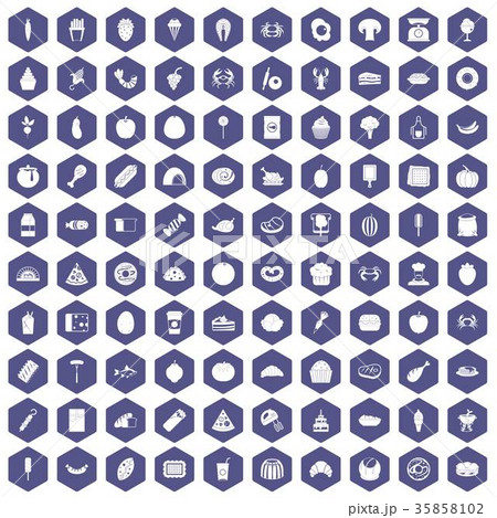 100 favorite food icons hexagon purple 35858102