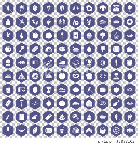 100 favorite food icons hexagon purple 35858102