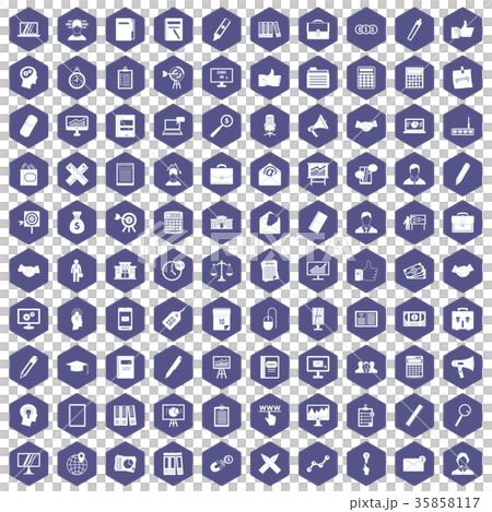 100 finance icons hexagon purple 35858117