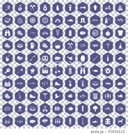100 BBQ icons hexagon purple 100 BBQ icons hexagon purple 35858122