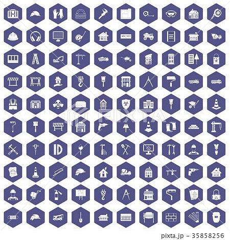 100 construction icons hexagon purple 35858256