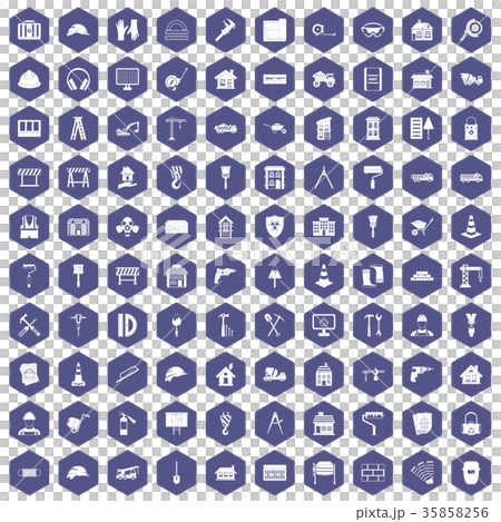 100 construction icons hexagon purple 35858256