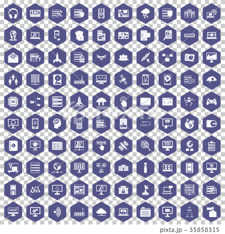 100 database and cloud icons hexagon purple 35858315