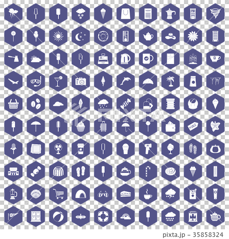 100 ice cream icons hexagon purple 35858324