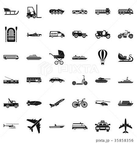 Transport with driver icons set, simple style Transport with driver icons set, simple style 35858356