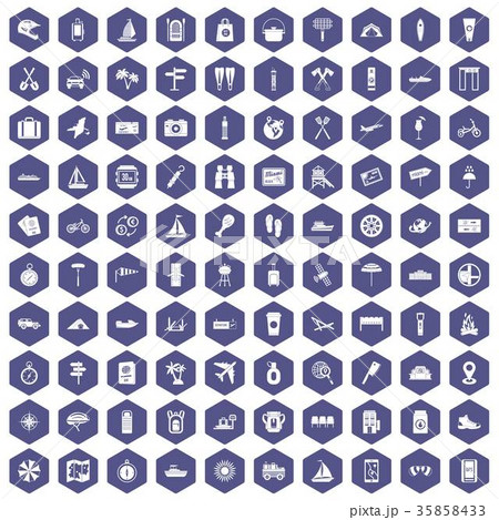 100 journey icons hexagon purple 35858433