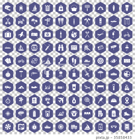 100 journey icons hexagon purple 35858433