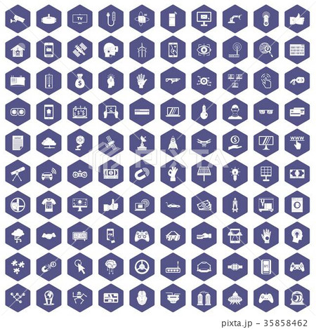 100 hi-tech icons hexagon purple 35858462