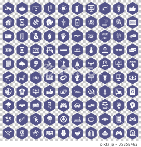 100 hi-tech icons hexagon purple 35858462