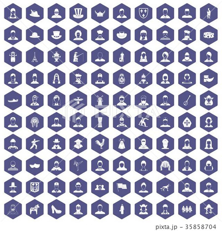 100 folk icons hexagon purple 100 folk icons hexagon purple 35858704