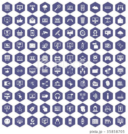 100 internet icons hexagon purple 35858705