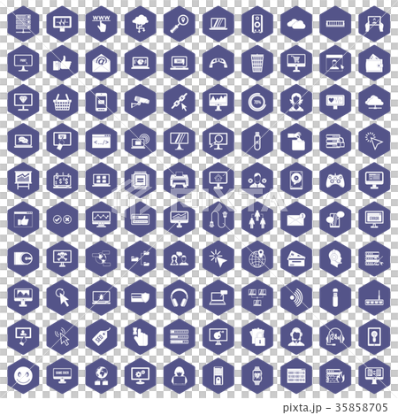 100 internet icons hexagon purple 35858705