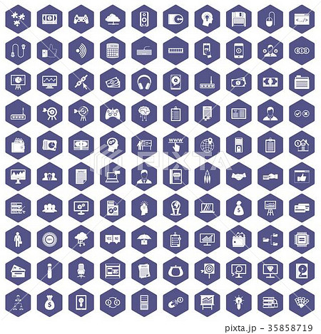 100 IT business icons hexagon purple 35858719