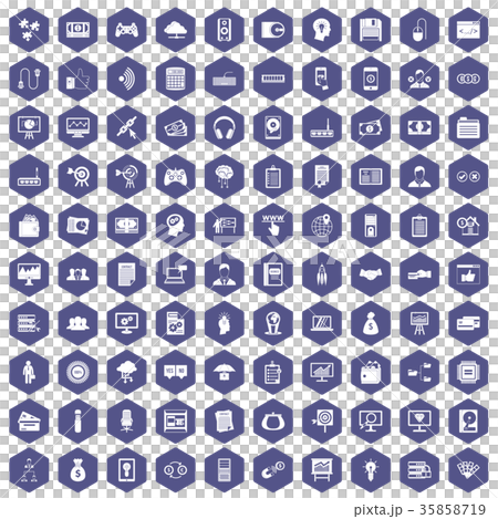 100 IT business icons hexagon purple 35858719