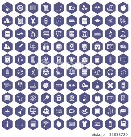 100 learning kids icons hexagon purple 35858720