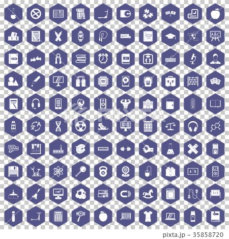 100 learning kids icons hexagon purple 35858720