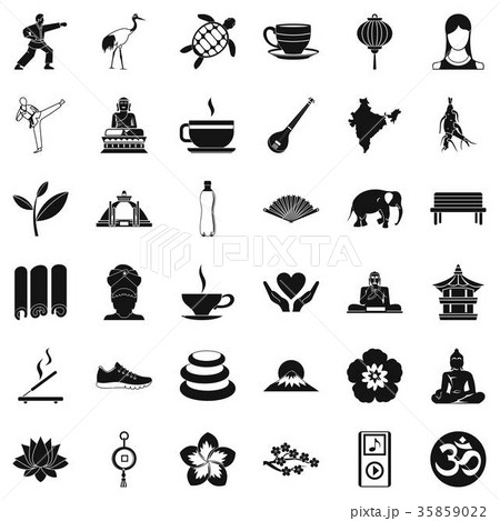 Yoga lesson icons set, simple style Yoga lesson icons set, simple style 35859022
