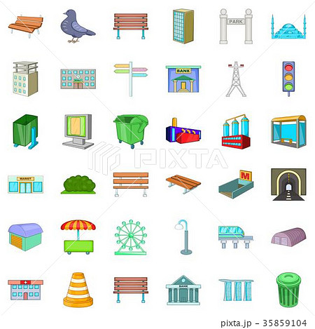 Town icons set, cartoon style Town icons set, cartoon style 35859104